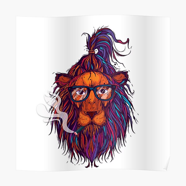 LION ART PRINT VINTAGE HIPSTER DAPPER DRESSED ANIMAL GIFT FOR MEN POSTER PICTURE 