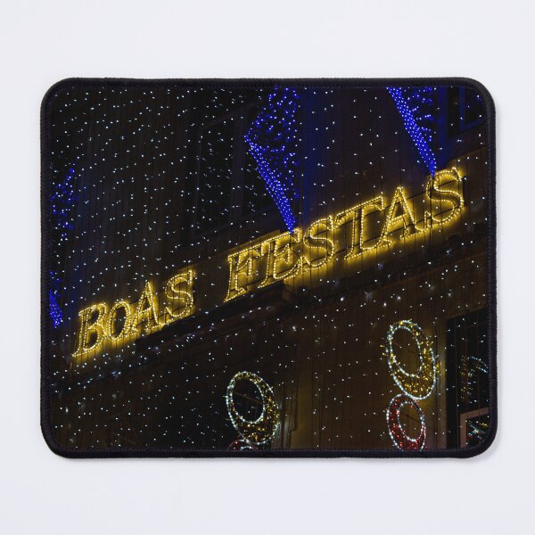 Item preview, Happy Holidays "Boas Festas" Christmas decorations in the streets of Lisbon in Portugal in winter designed and sold by Montrepeneuer.