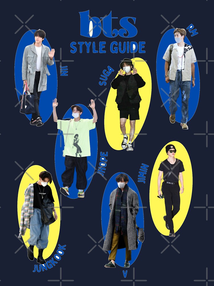 BTS STYLE GUIDE: AIRPORT FASHION | ARMY KPOP BANGTAN SONYEONDAN RM JIN SUGA  JHOPE JIMIN V JUNGKOOK MUSIC POSTER | Kids T-Shirt