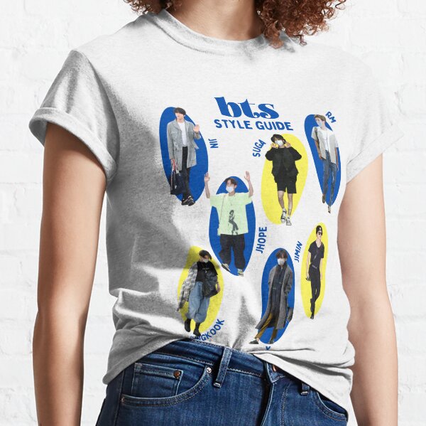 BTS STYLE GUIDE: AIRPORT FASHION, ARMY KPOP BANGTAN SONYEONDAN RM JIN SUGA  JHOPE JIMIN V JUNGKOOK MUSIC POSTER Kids T-Shirt for Sale by miebyjamie