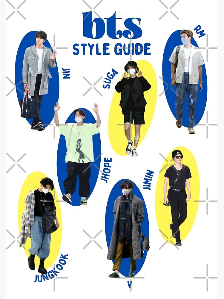 BTS STYLE GUIDE: AIRPORT FASHION | ARMY KPOP BANGTAN SONYEONDAN RM JIN SUGA  JHOPE JIMIN V JUNGKOOK MUSIC POSTER | Kids T-Shirt