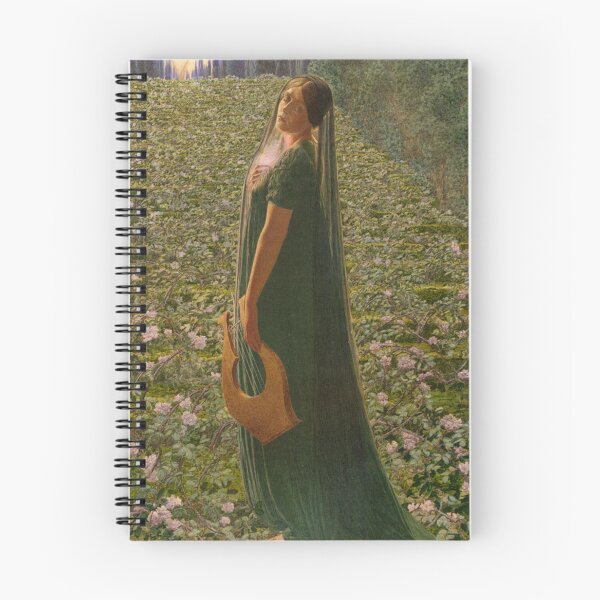 Item preview, Vintage art medieval female harp player designed and sold by Vintage Designs +.