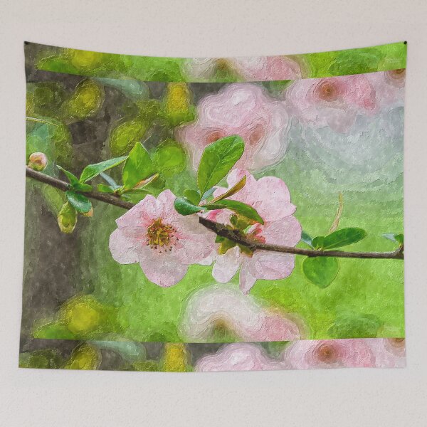 Item preview, Pink Quince Blossoms Branch Painterly designed and sold by mljdwhite.