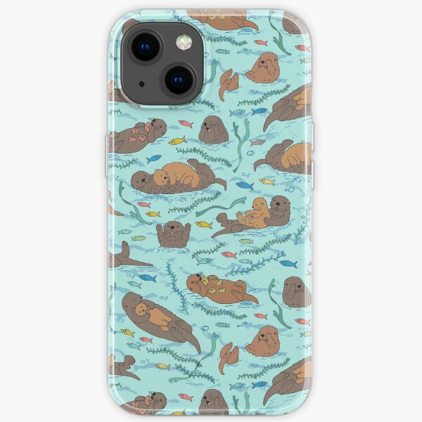Sea Otters - cute animal pattern by Cecca Designs iPhone Soft Case