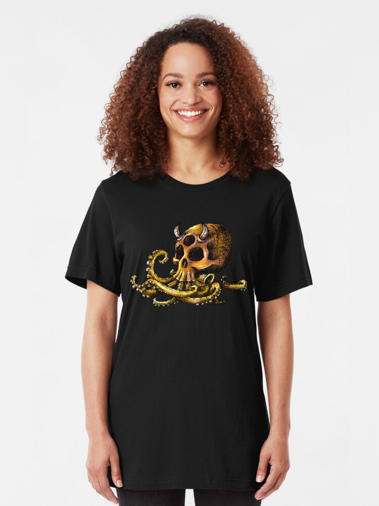Alternate view of OctoSkull - Cthulhu Skull Octopus Illustration Slim Fit T-Shirt