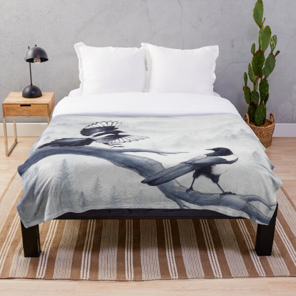 Item preview, Two magpies in a misty forest designed and sold by VictorineArt.