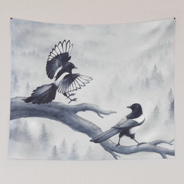 Item preview, Two magpies in a misty forest designed and sold by VictorineArt.