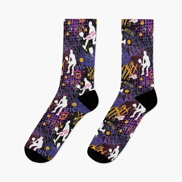 Item preview, Purple, pink and yellow pickleball mix on black designed and sold by EvieWoj.