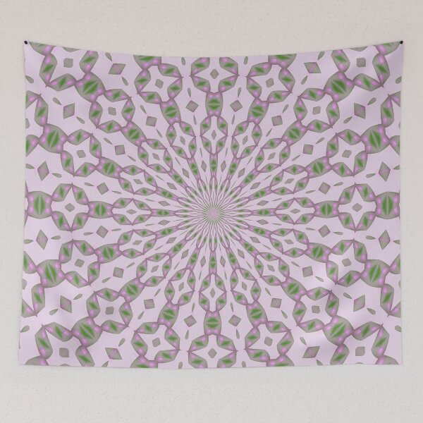 Item preview, Radial Pattern In Green and Pink On Buff White designed and sold by taiche.