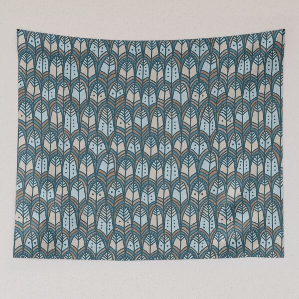 Item preview, Seamless cascading pattern of beige, blue and light blue feathers. designed and sold by NLobes.
