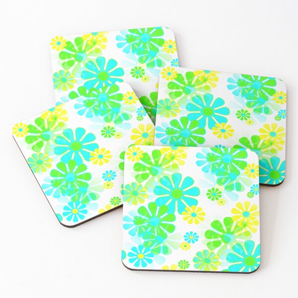 Item preview, 60's Retro Groovy Mod Flowers in Blue, Green and Yellow designed and sold by MellowCat.