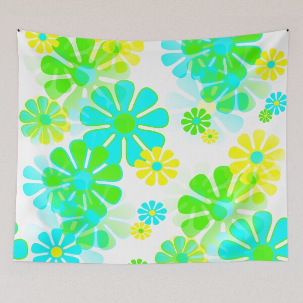 Item preview, 60's Retro Groovy Mod Flowers in Blue, Green and Yellow designed and sold by MellowCat.