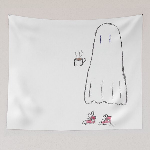 Item preview, Ghost Drinking Morning Coffee in Red Sneakers designed and sold by EndlessMeghan.