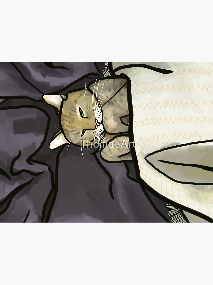 "Cat sleeps under the covers" Sticker by ThomaeArt Redbubble