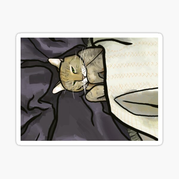 "Cat sleeps under the covers" Sticker by ThomaeArt Redbubble