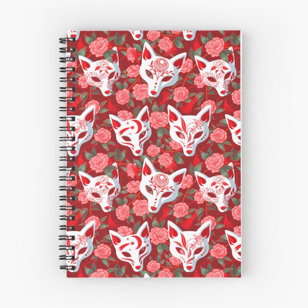 Item preview, Kitsune masks and blooming Japanese Camellia on red designed and sold by Irina Ivanova.