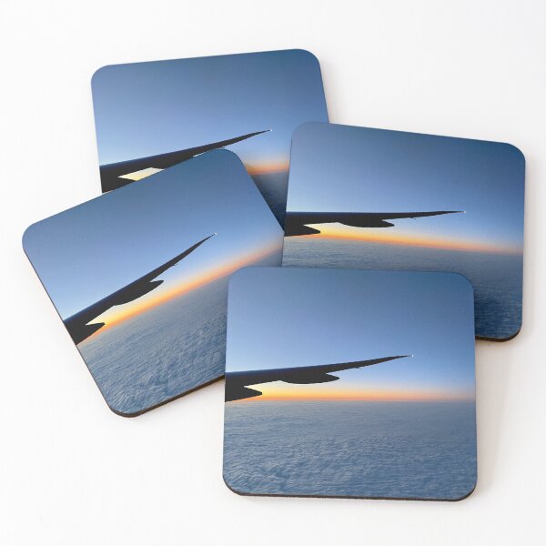 Item preview, Airplane wing silhouette with a orange blue sunset sky and clouds designed and sold by Dinashop.