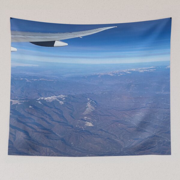 Item preview, Airplane window seat view of wing and mountains  designed and sold by Dinashop.