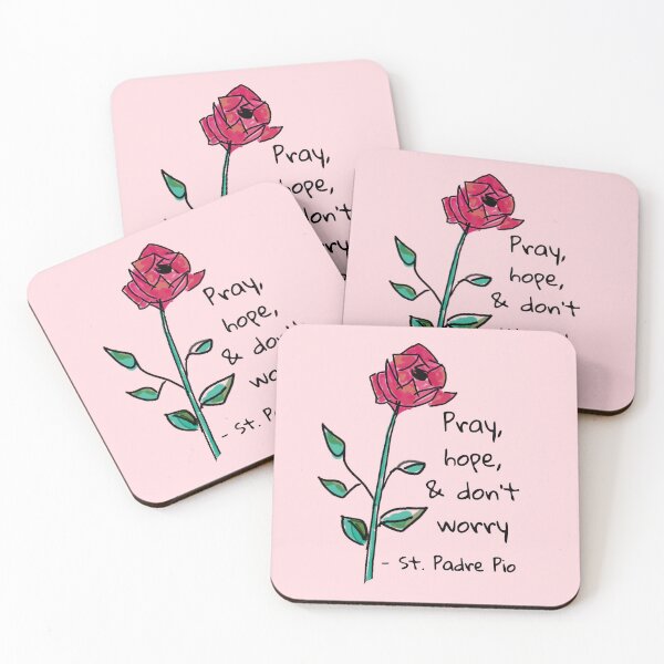 Item preview, Pray, Hope and Don't Worry, With Hand-Drawn Rose, On Soft Rose Pink designed and sold by IceCreamMuseum.