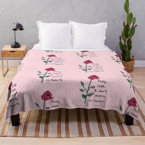 Item preview, Pray, Hope and Don't Worry, With Hand-Drawn Rose, On Soft Rose Pink designed and sold by IceCreamMuseum.