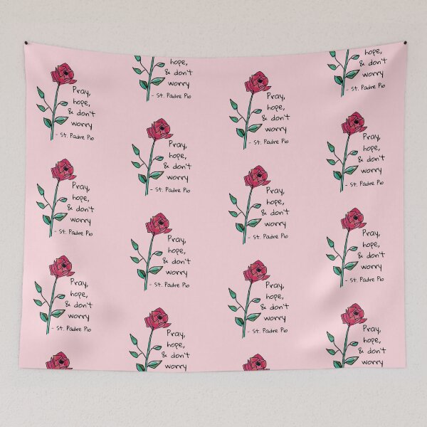 Item preview, Pray, Hope and Don't Worry, With Hand-Drawn Rose, On Soft Rose Pink designed and sold by IceCreamMuseum.