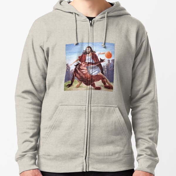 Jesus vs Satan in Basketball Poster Zipped Hoodie
