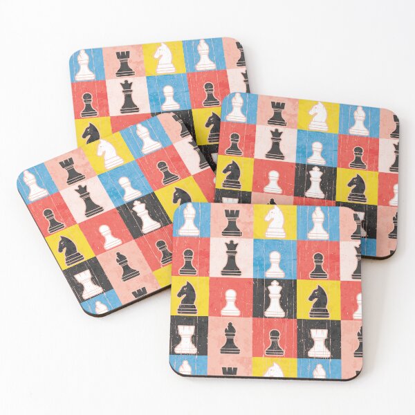 Item preview, Distressed Chess Pieces Color Block Checkerboard designed and sold by Happy Puppy Print On Demand.