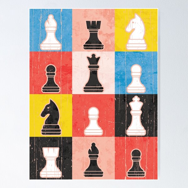 Item preview, Distressed Chess Pieces Color Block Checkerboard designed and sold by Happy Puppy Print On Demand.