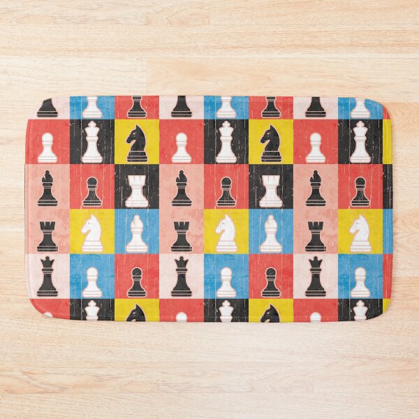 Item preview, Distressed Chess Pieces Color Block Checkerboard designed and sold by Happy Puppy Print On Demand.