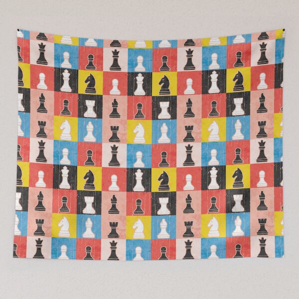 Item preview, Distressed Chess Pieces Color Block Checkerboard designed and sold by Happy Puppy Print On Demand.