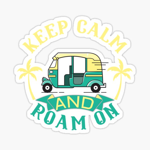 Pegatina «Diseño de mochileros de un tuk tuk, mantenga la calma y