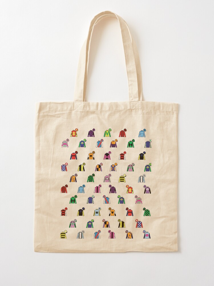 Cotton tote bag, online watercolor, horses, derby, Kentucky, horse race, southern, belmont, jockey