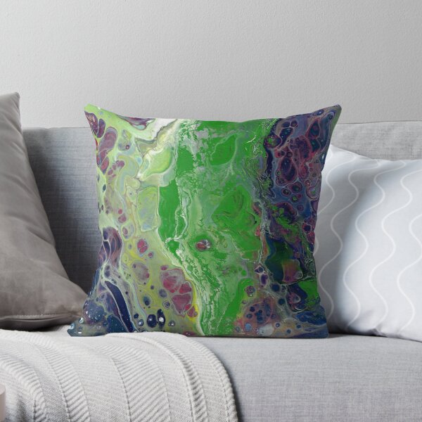 Electric green psychedelic art Throw Pillow