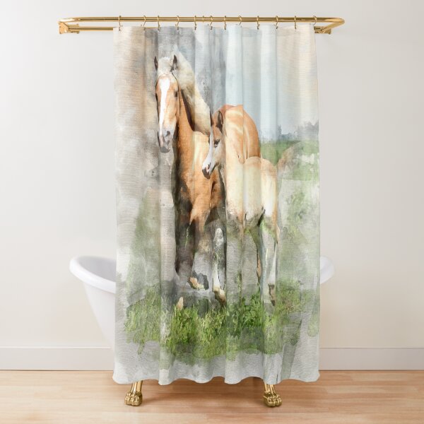 Haflinger Mare and Foal Shower Curtain