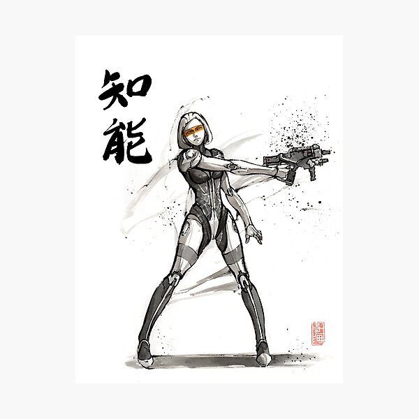 Item preview, EDI from Mass Effect Universe sumi and watercolor style designed and sold by Mycks.