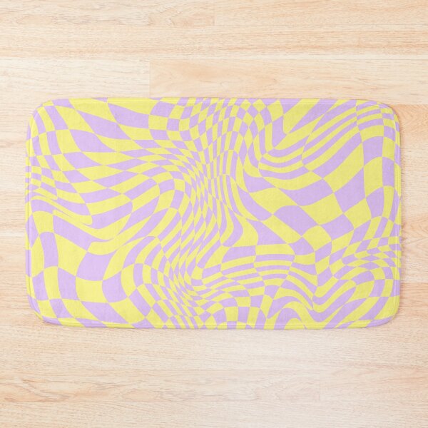 Artikelvorschau, Abstraktes verzerrtes gewelltes Illusions-Gelb und Lavendelfarbe Checker Checkerboard Preppy Backdrop Pattern entworfen und verkauft von MarzStudio.