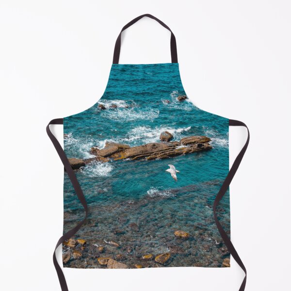 Item preview, Albatross above the blue ocean waves breaking by rocks canal Art Prints designed and sold by anisbbmbrush.