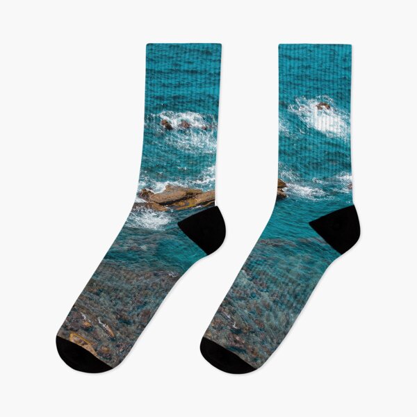 Item preview, Albatross above the blue ocean waves breaking by  rocks canal   Art Prints designed and sold by anisbbmbrush.