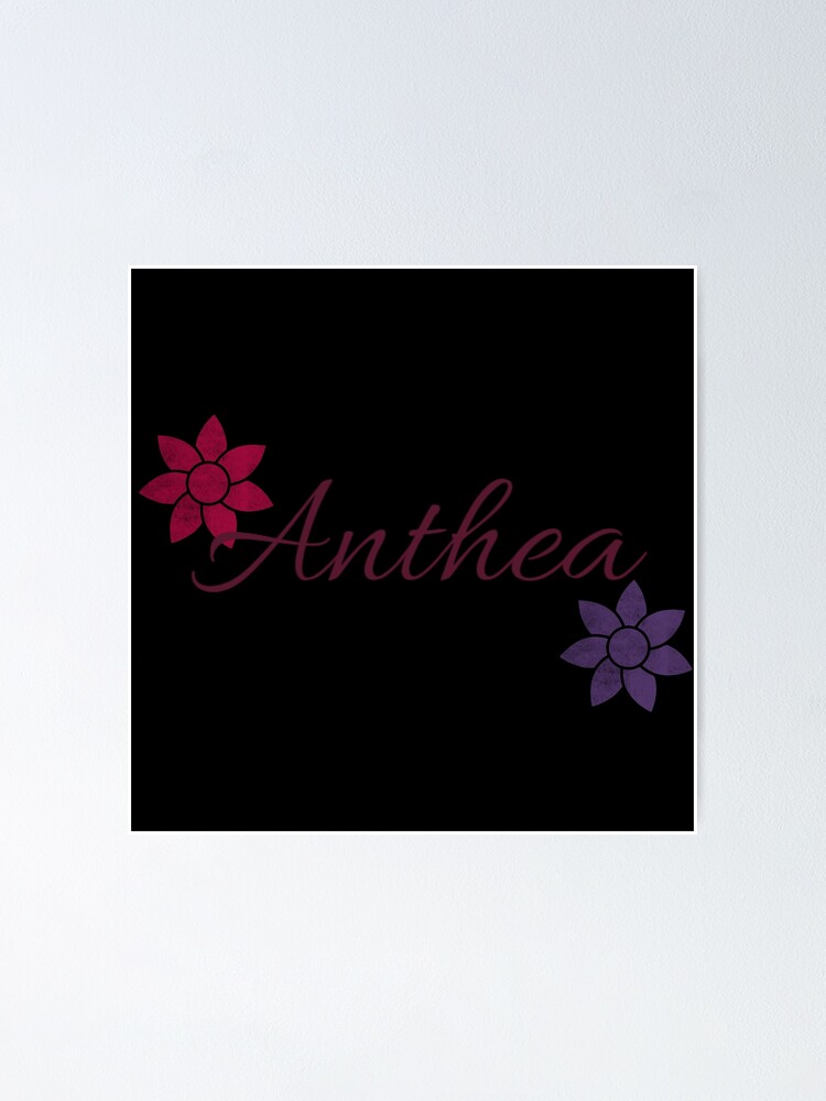 "Anthea Floral Name Calligraphy Design Black Version" Poster for Sale