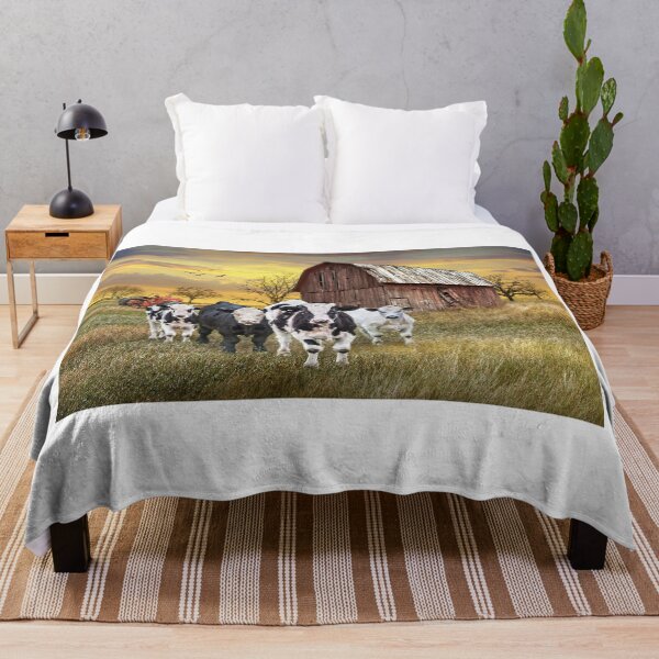 Item preview, Cattle with Barn and Tractor at Sunset designed and sold by Randall Nyhof.
