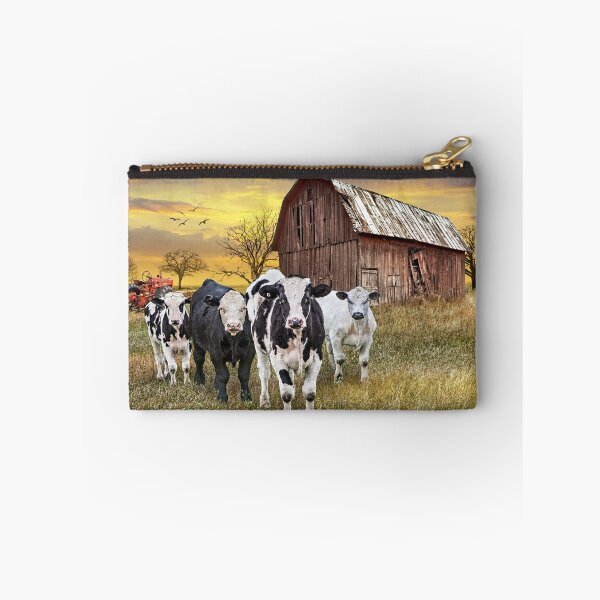 Item preview, Cattle with Barn and Tractor at Sunset designed and sold by Randall Nyhof.