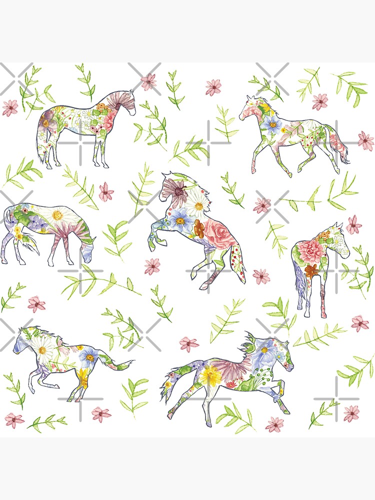 Cottagecore Wildflower Garden Herd of Horses  by tinaschofield