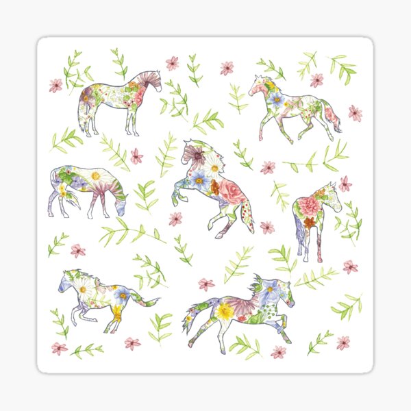 Cottagecore Wildflower Garden Herd of Horses Sticker