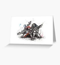 Shepard, Garrus and Liara trio sumi and watercolor style Greeting Card