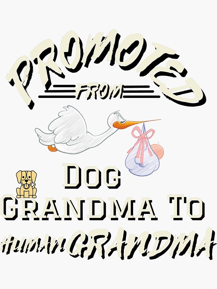 "PROMOTED FROM DOG GRANDMA TO HUMAN GRANDMA" Sticker by JAdotdotDesigns