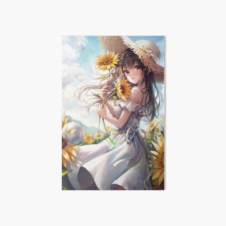 Anime girl with a straw hat in a sunflower field Tote Bag for