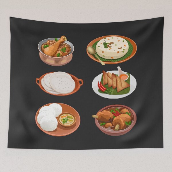 Item preview, Assorted Indian Food 3 - Chicken Curry, Upma, Mutton Curry, Samosa, Idli and Thattu Dosa designed and sold by Alicia Chee.