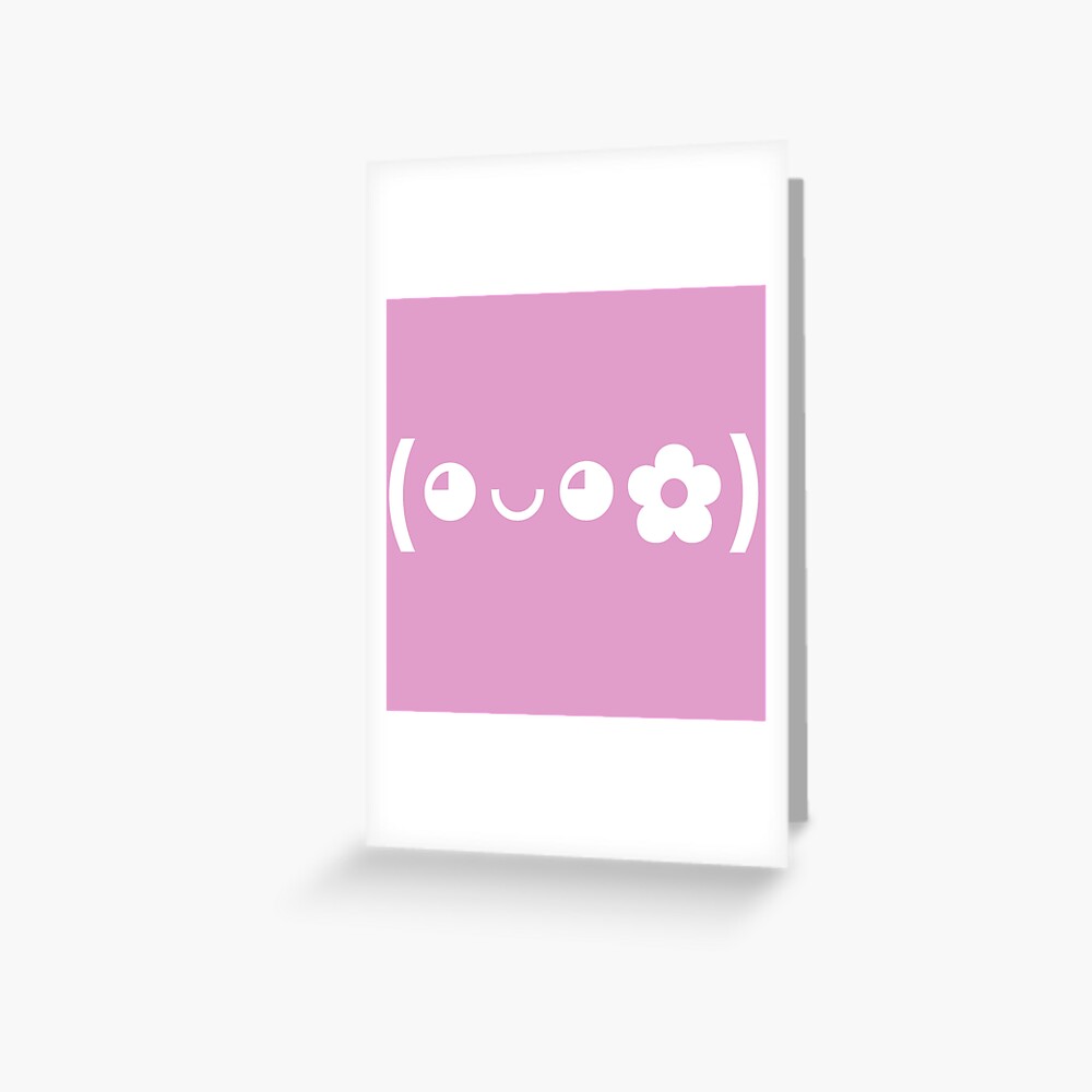 "Cute kaomoji with a flower white with a purple background" Greeting