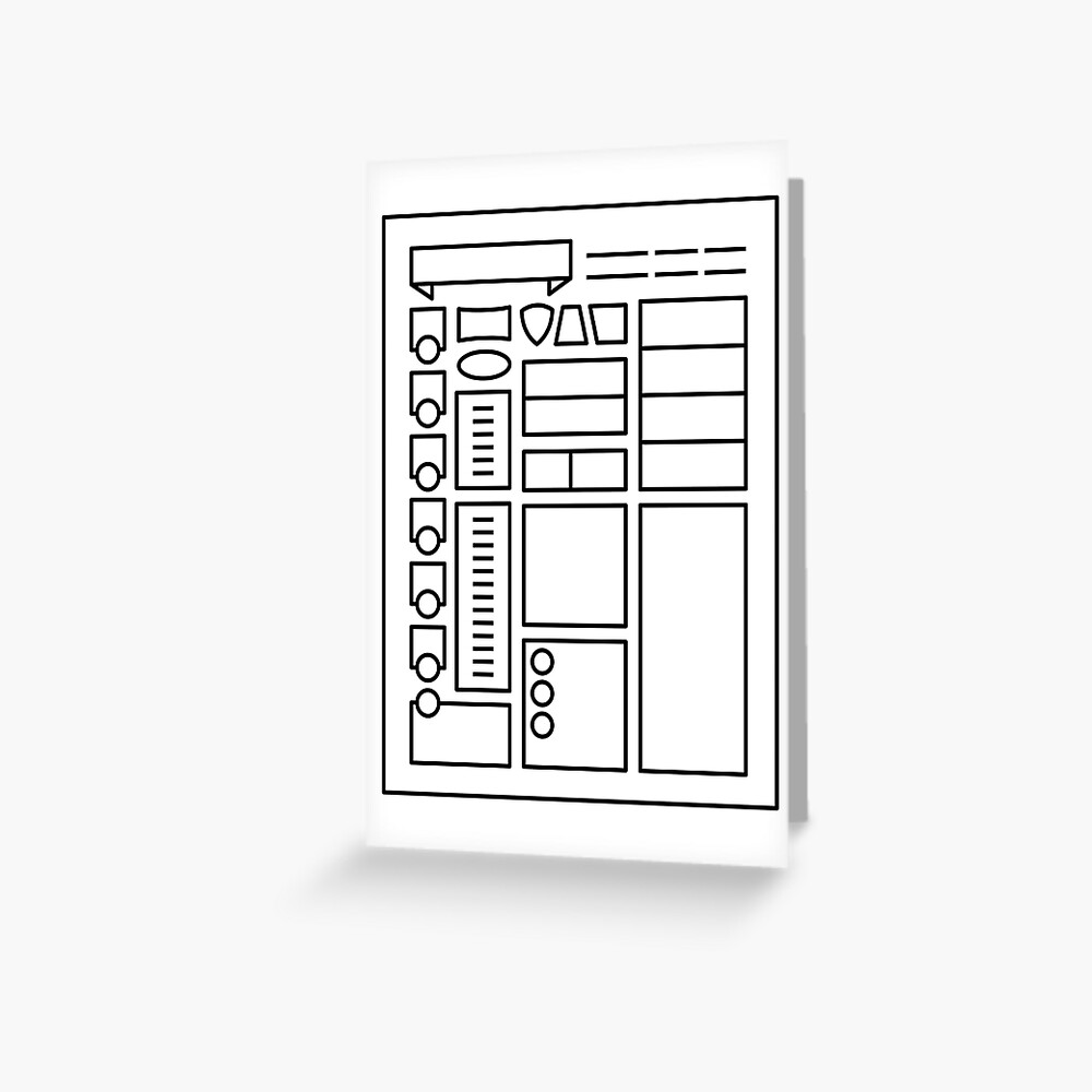 Character Sheet Dungeons Dragons Line Art Series Greeting Card By Dcmjs Redbubble