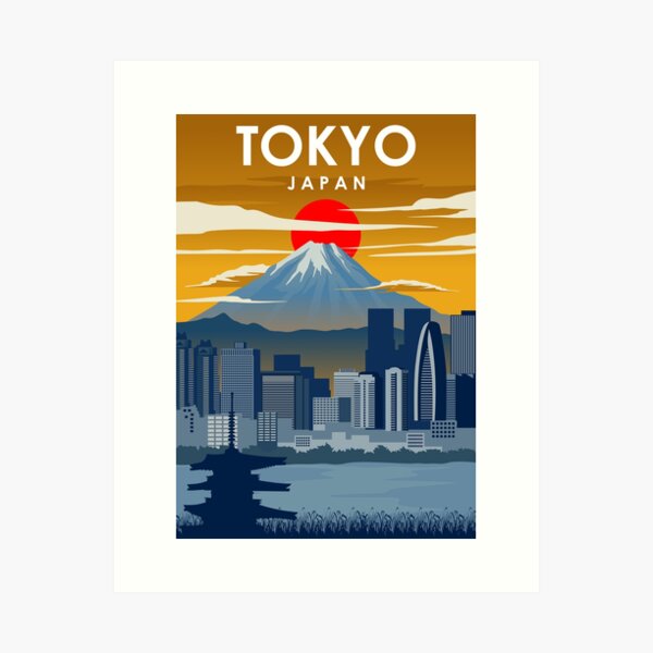 Item preview, Japan Tokyo Mount Fuji Cityscape Vintage Minimal Travel Poster designed and sold by Stadify.